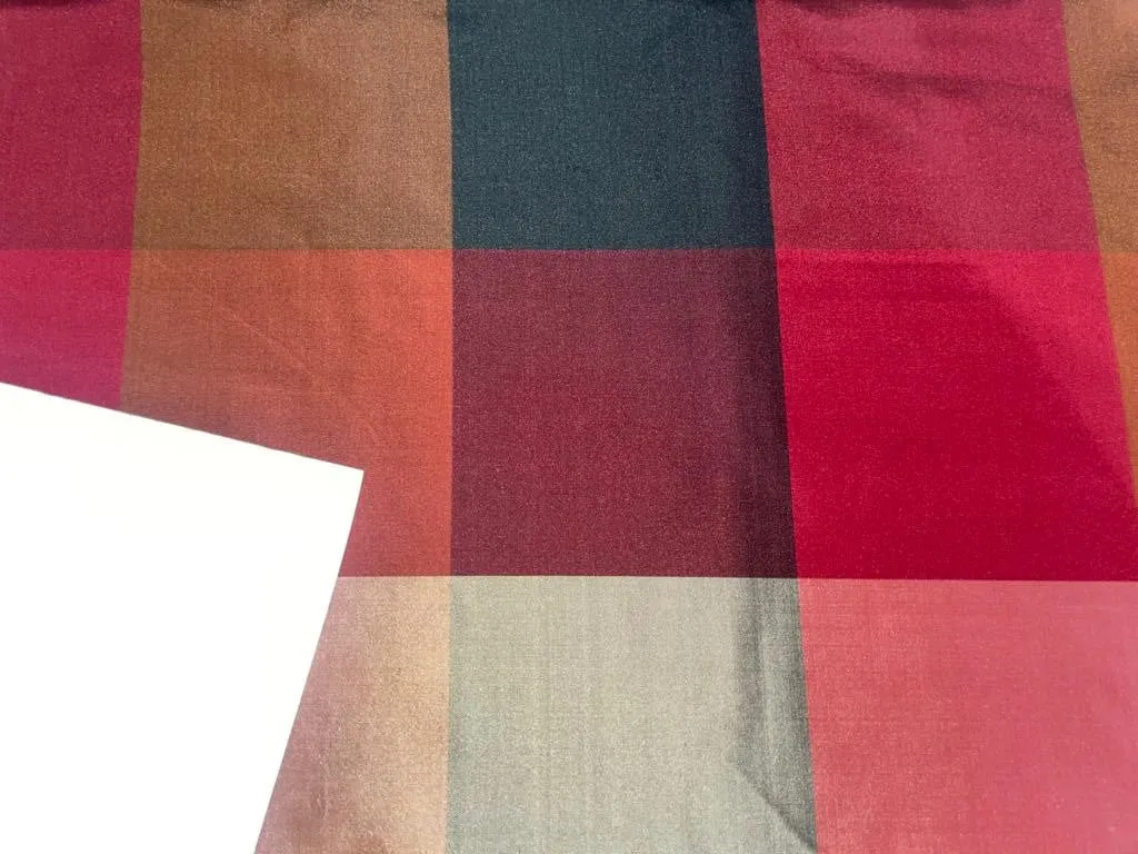 100% SILK TAFFETA FABRIC MULTI COLOR PLAIDS 54" wide TAF#C24[1]