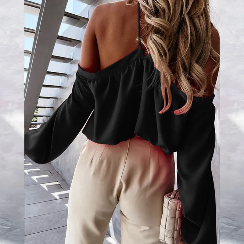 All-Match Solid Color Strapless Halter Neck Long-Sleeved Top Wholesale Women Top
