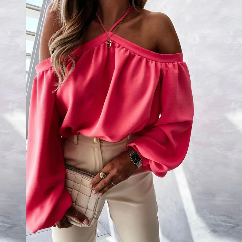 All-Match Solid Color Strapless Halter Neck Long-Sleeved Top Wholesale Women Top