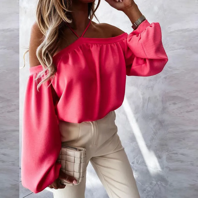 All-Match Solid Color Strapless Halter Neck Long-Sleeved Top Wholesale Women Top