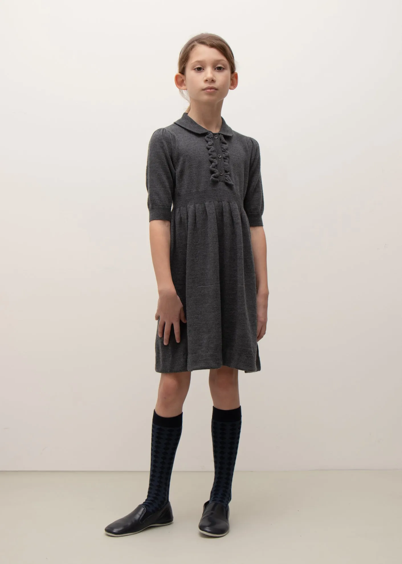 ANETO GIRL DRESS - DARK GREY MELANGE