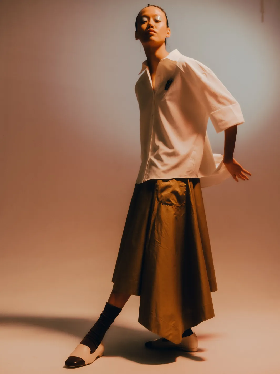 Asymmetrical Midi Skirt (Khaki)