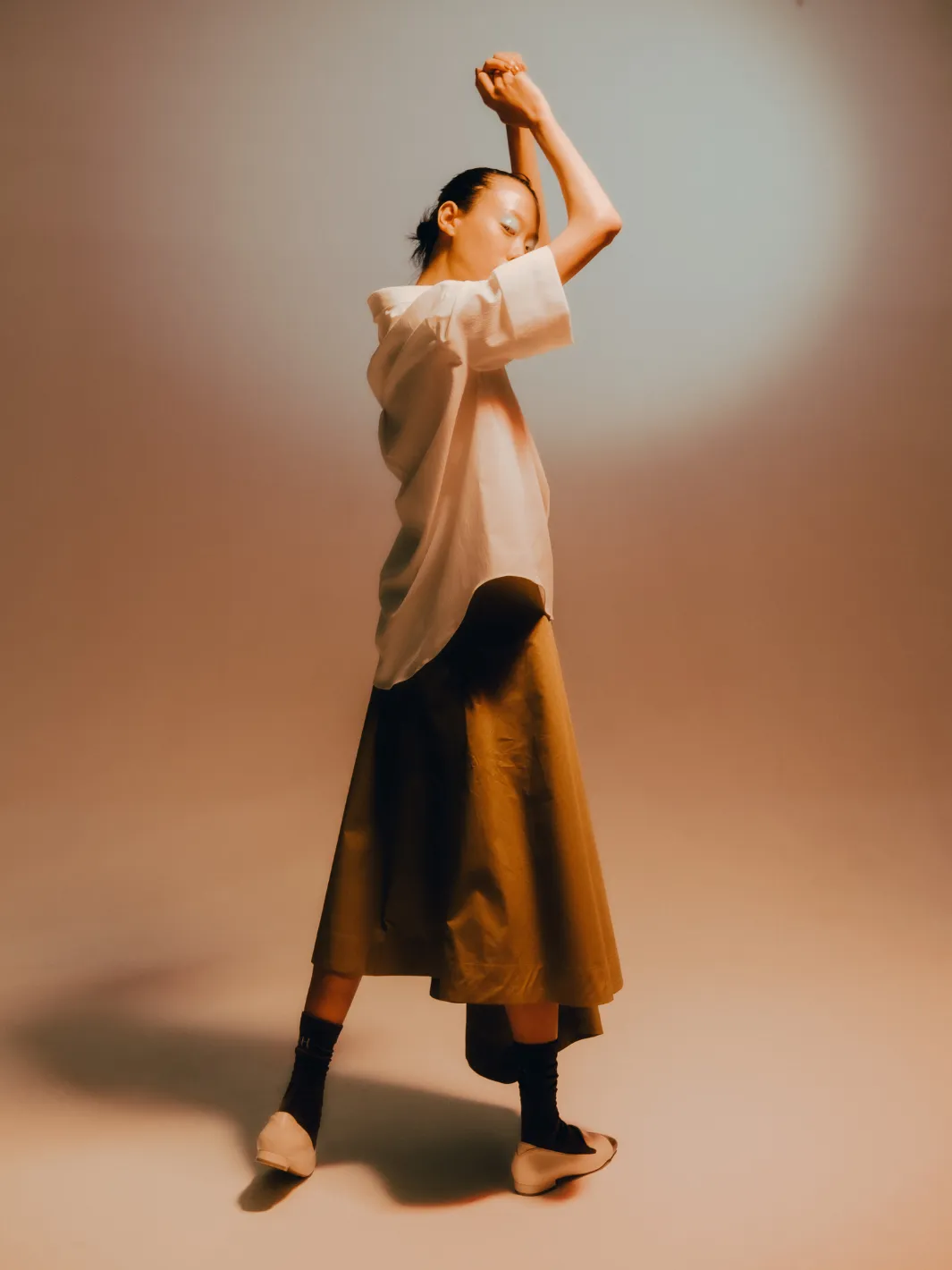 Asymmetrical Midi Skirt (Khaki)