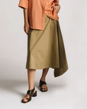 Asymmetrical Midi Skirt (Khaki)
