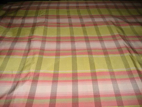 Awesome lime yellow,baby pink and white plaids~silk taffeta fabric 54&quot; wide