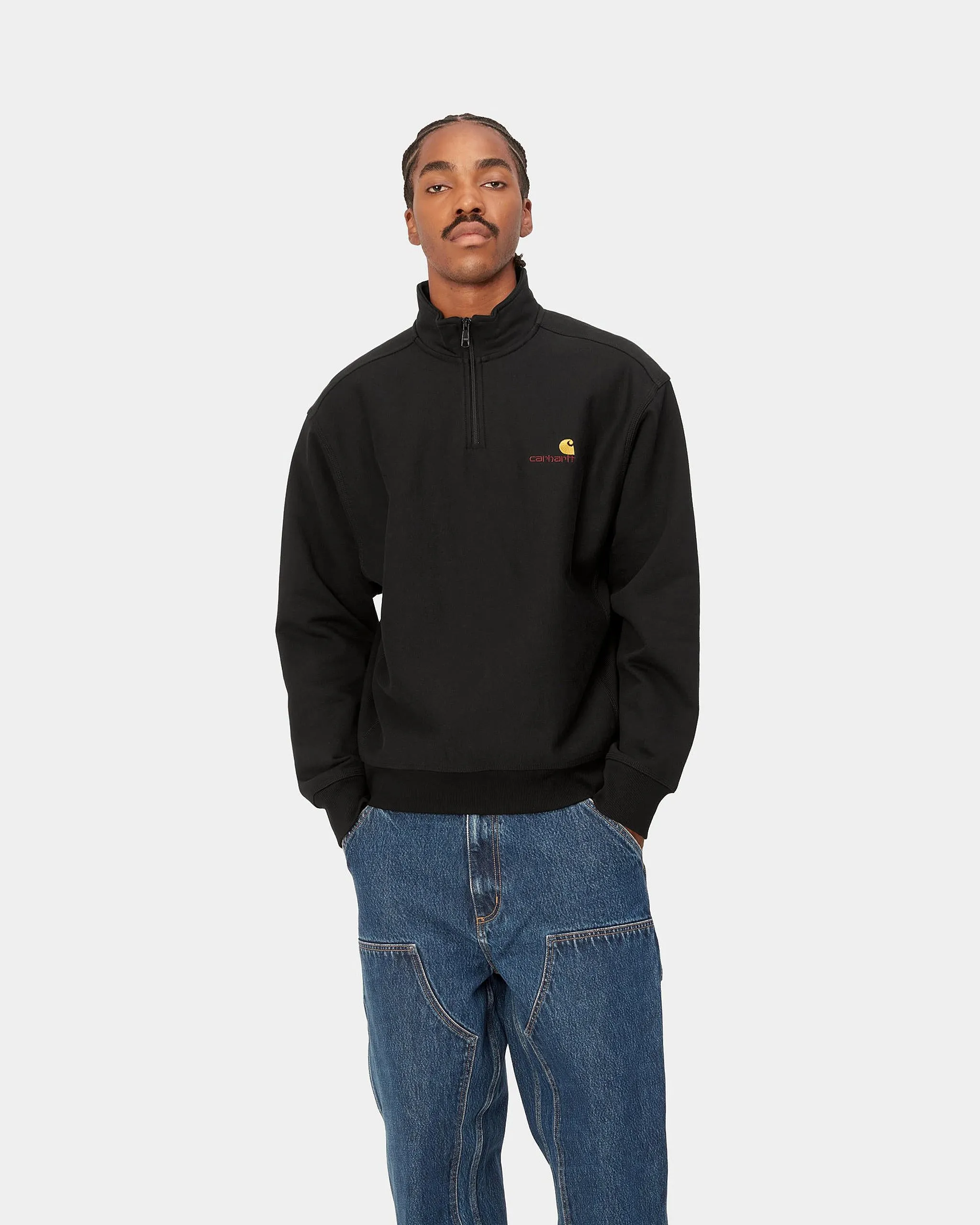 Carhartt WIP Half Zip American Script Sweat - Black