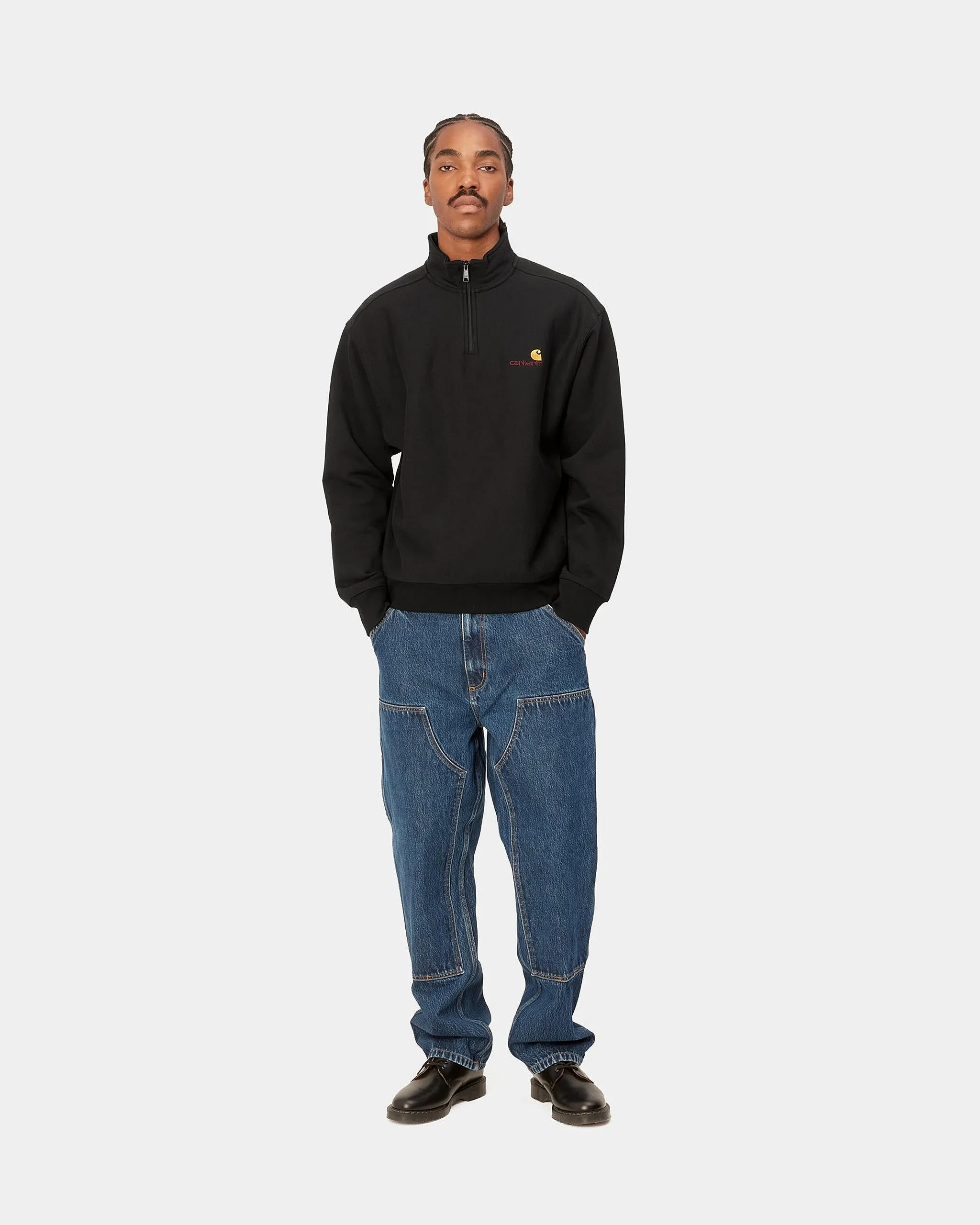 Carhartt WIP Half Zip American Script Sweat - Black