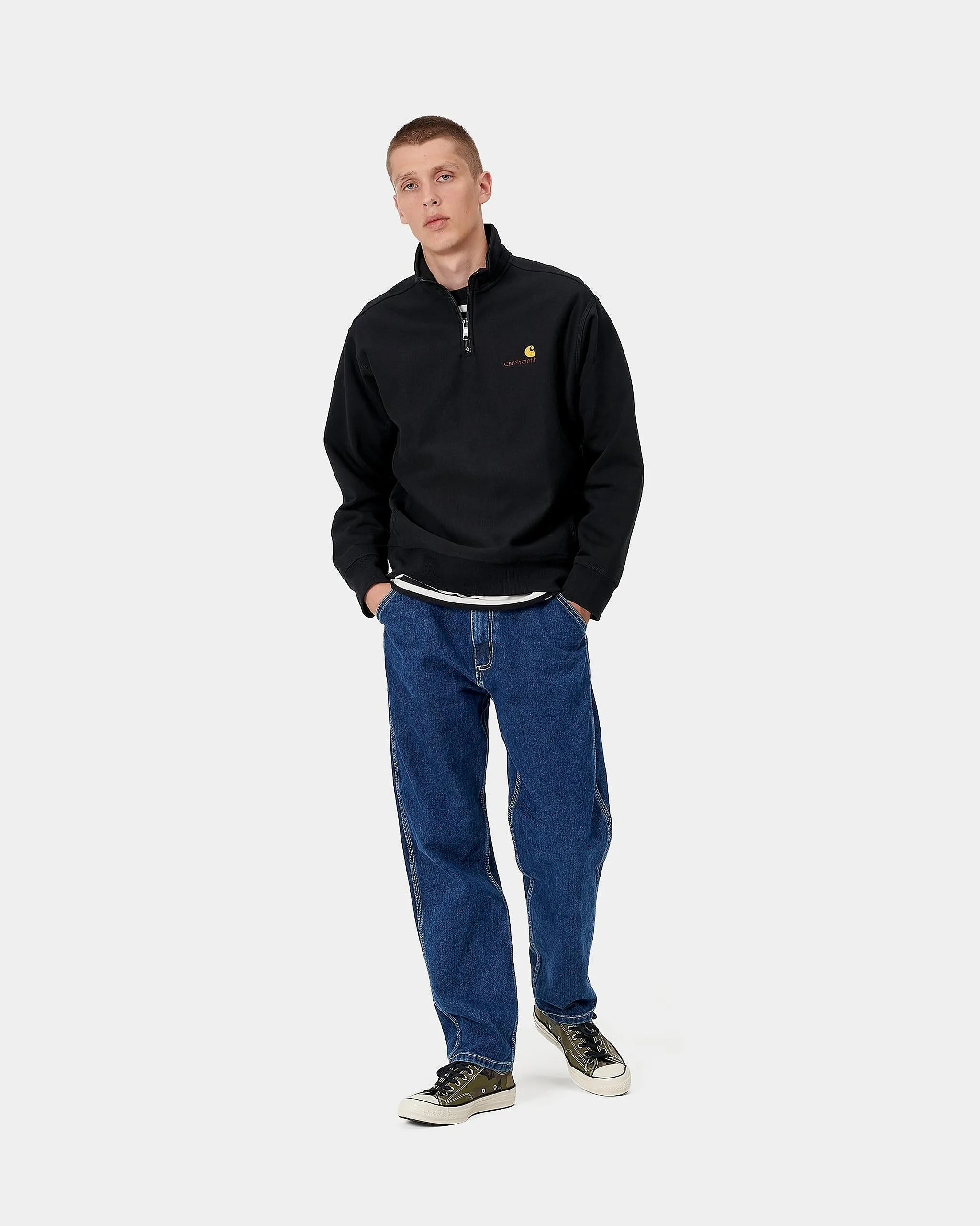 Carhartt WIP Half Zip American Script Sweat - Black