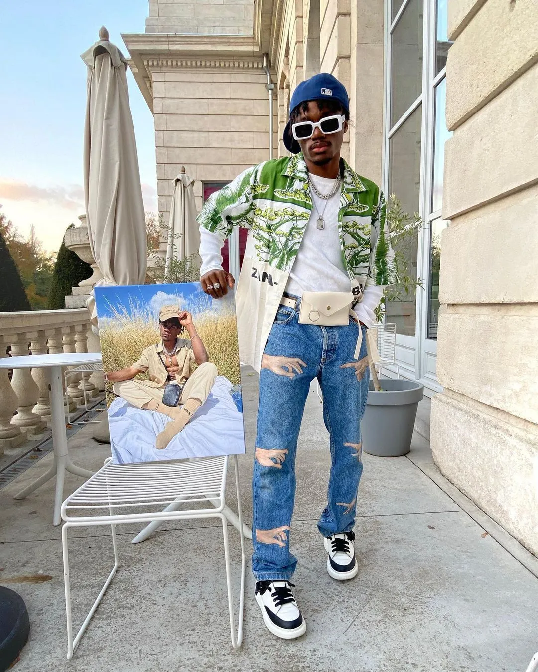 Casual personality finger print retro denim trousers