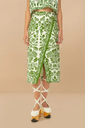 Delicate Tapestry Green Midi Skirt