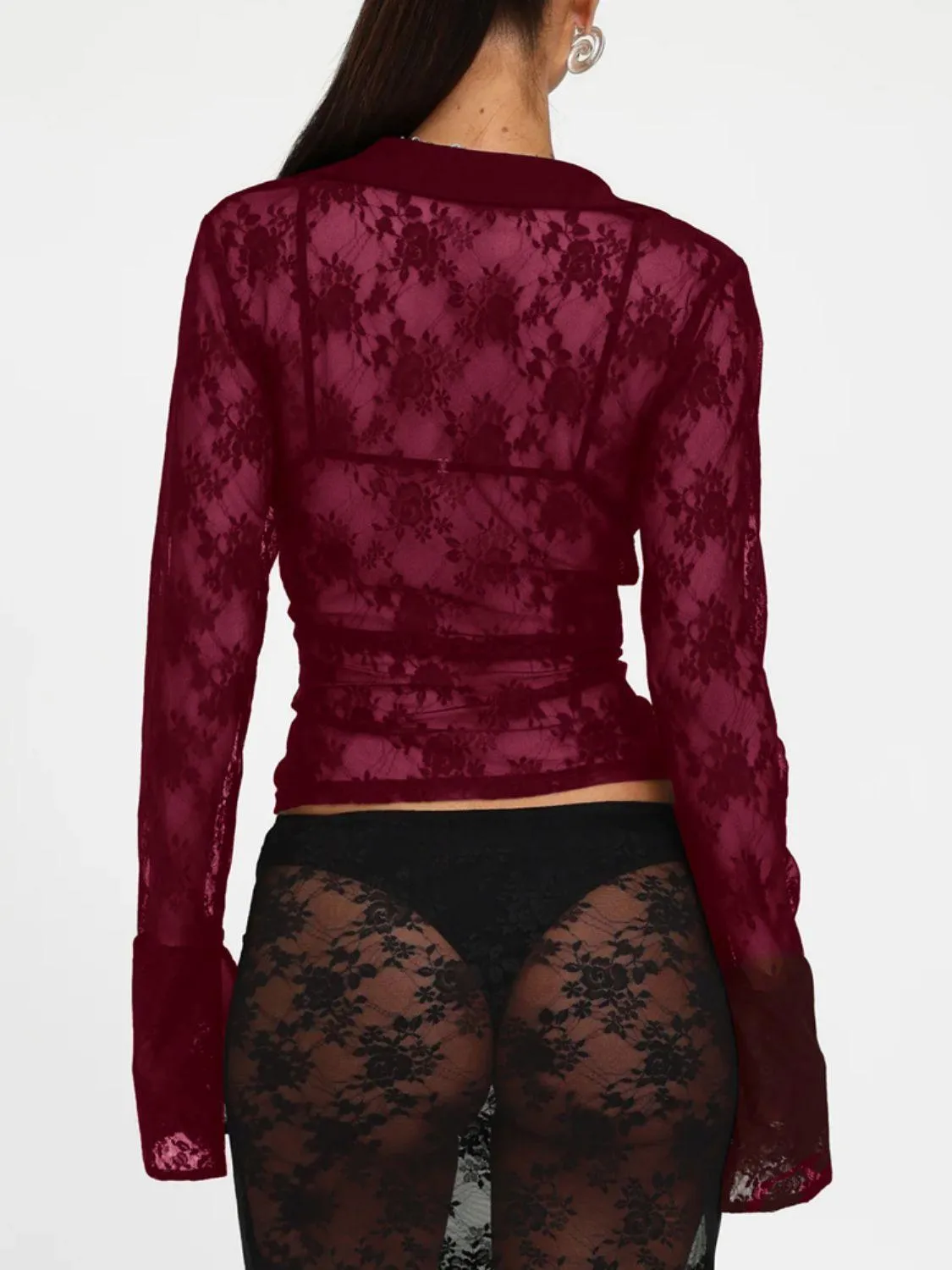 Devine Plunge Long Sleeve Lace Top – Elegant, Sultry & Timeless
