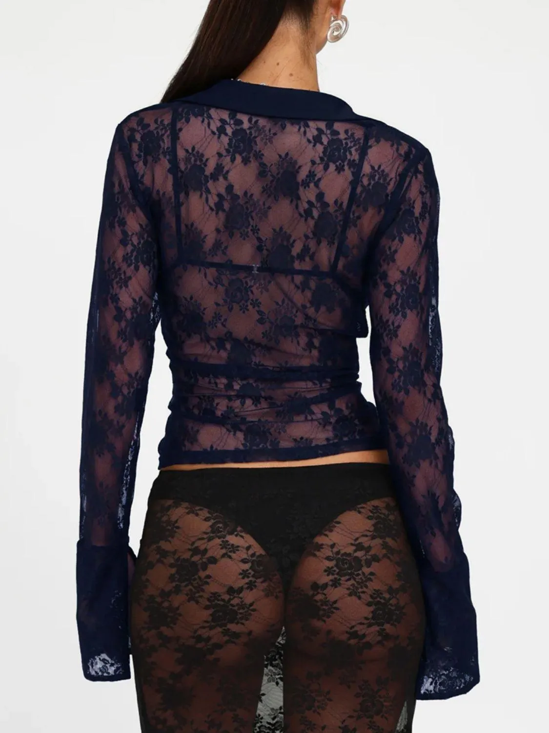 Devine Plunge Long Sleeve Lace Top – Elegant, Sultry & Timeless