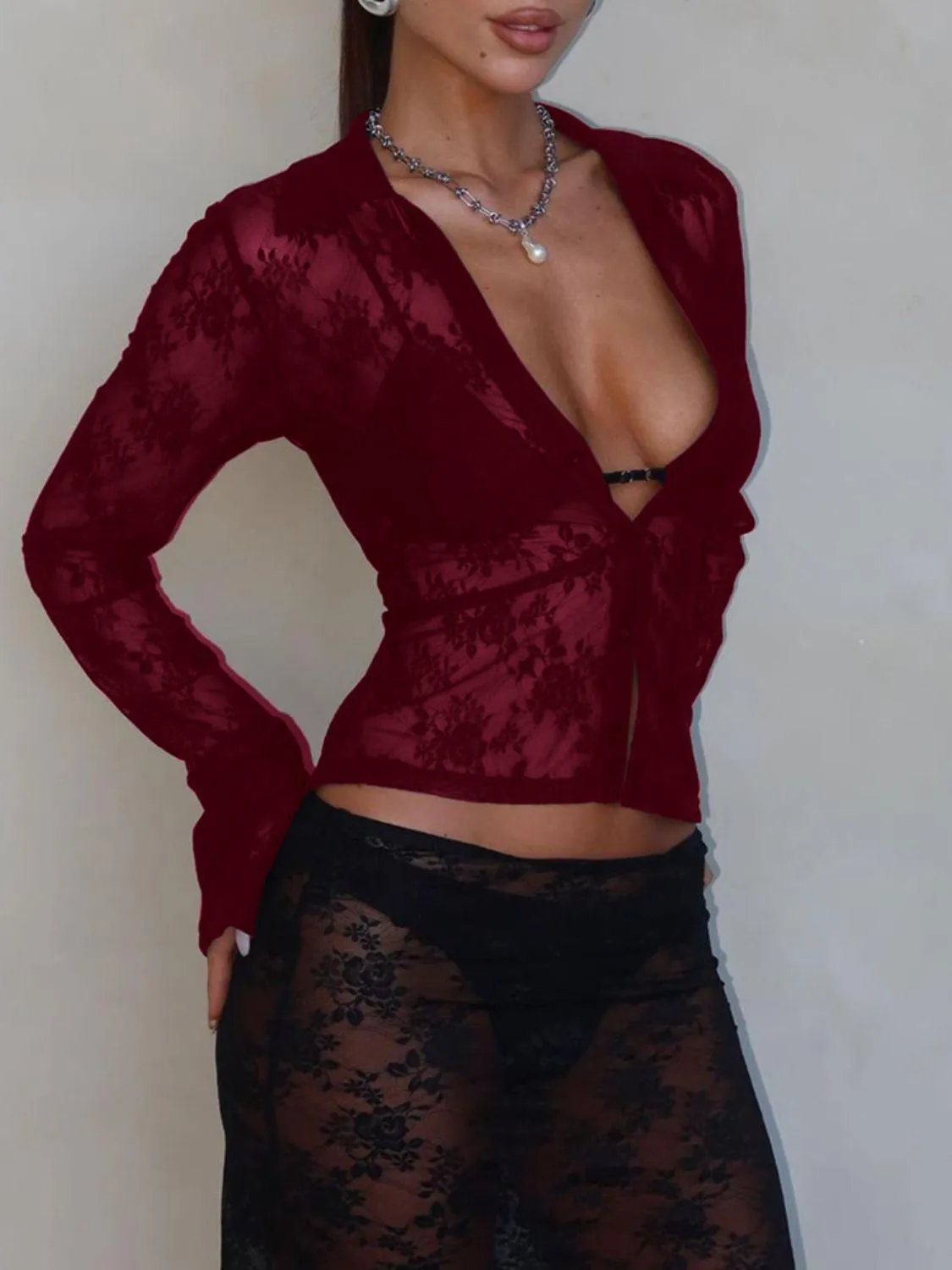Devine Plunge Long Sleeve Lace Top – Elegant, Sultry & Timeless
