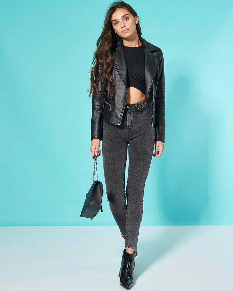 Elegant Black Biker Leather Jacket By TJS