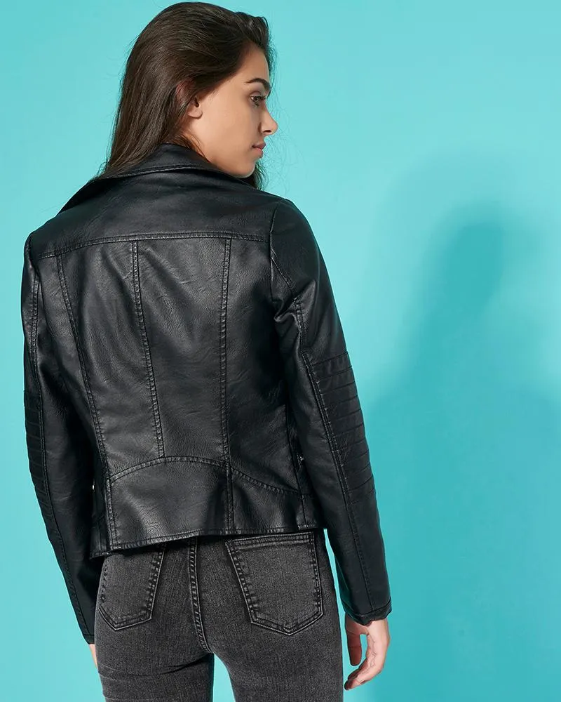 Elegant Black Biker Leather Jacket By TJS