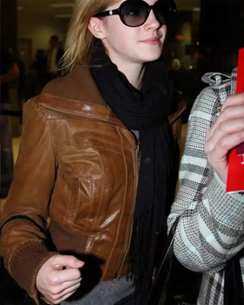 Elegant Black Leather Jacket Worn By Emma Watson | Emma Watson Elegant Black Leather Jacket