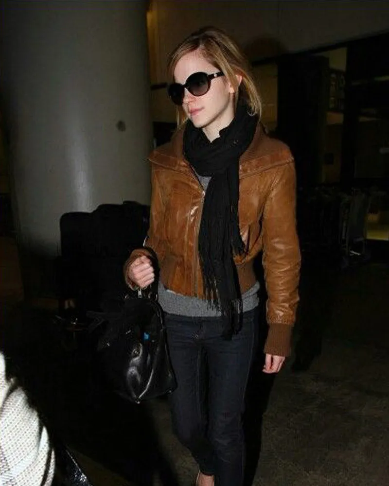 Elegant Black Leather Jacket Worn By Emma Watson | Emma Watson Elegant Black Leather Jacket