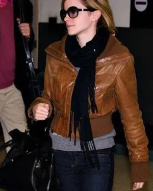 Elegant Black Leather Jacket Worn By Emma Watson | Emma Watson Elegant Black Leather Jacket