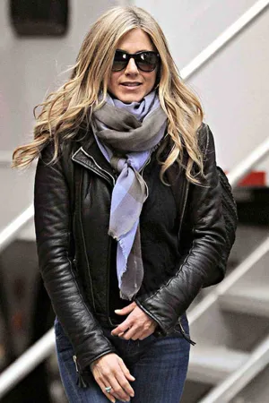 Elegant Black Leather Jacket Worn By Jennifer Aniston | Jennifer Aniston Elegant Black Leather Jacket