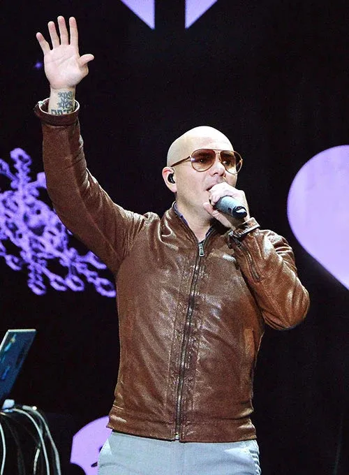 Elegant Brown Sheep Leather Jacket Worn By Pitbull | Pitbull Elegant Brown Sheep Leather Jacket