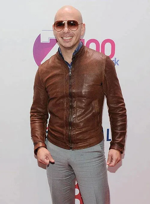 Elegant Brown Sheep Leather Jacket Worn By Pitbull | Pitbull Elegant Brown Sheep Leather Jacket