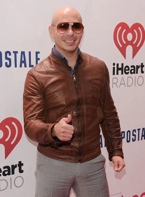 Elegant Brown Sheep Leather Jacket Worn By Pitbull | Pitbull Elegant Brown Sheep Leather Jacket