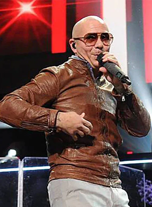 Elegant Brown Sheep Leather Jacket Worn By Pitbull | Pitbull Elegant Brown Sheep Leather Jacket