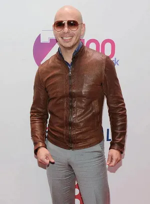 Elegant Brown Sheep Leather Jacket Worn By Pitbull | Pitbull Elegant Brown Sheep Leather Jacket