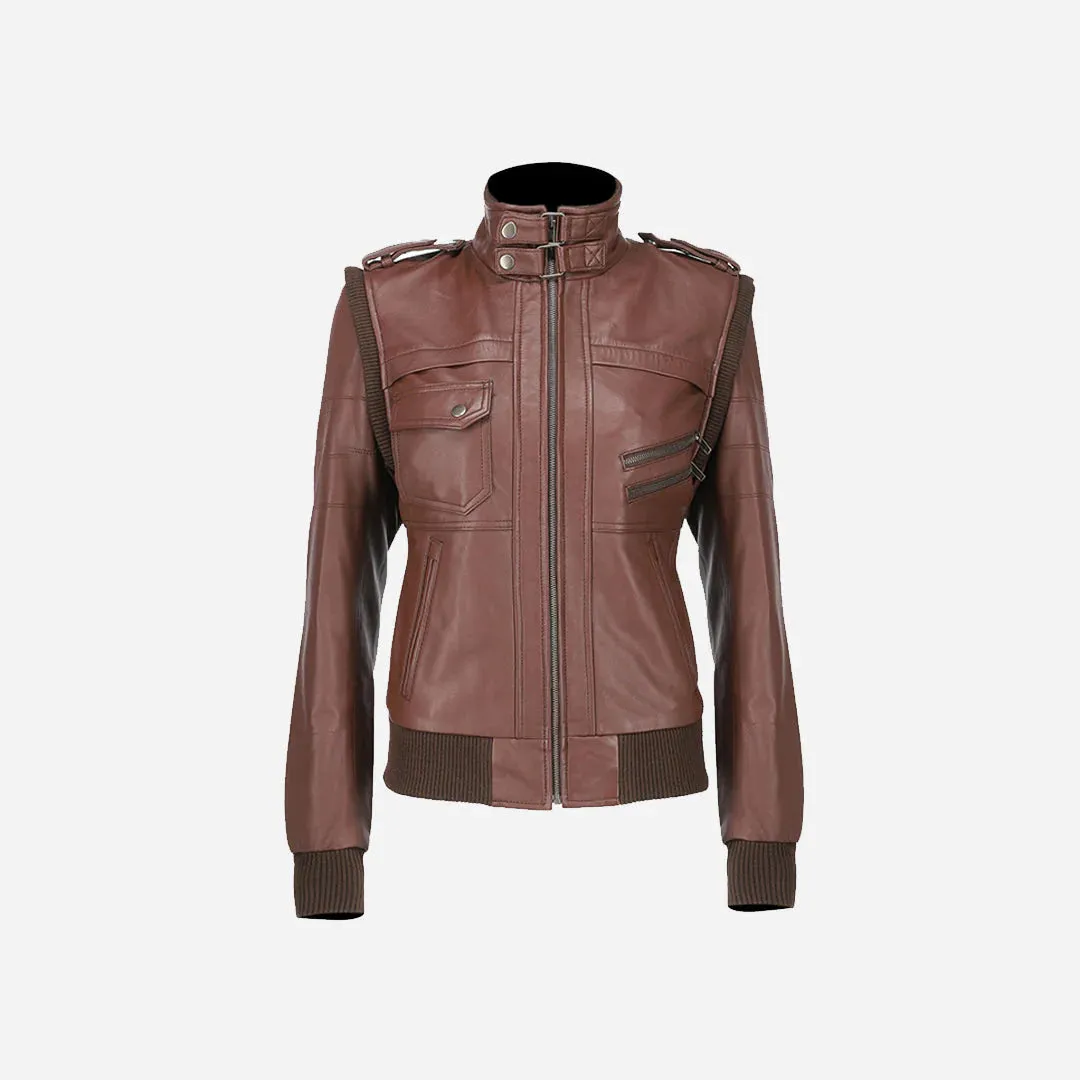 Elegant Women Hooded Brown Leather Jacket By TJS