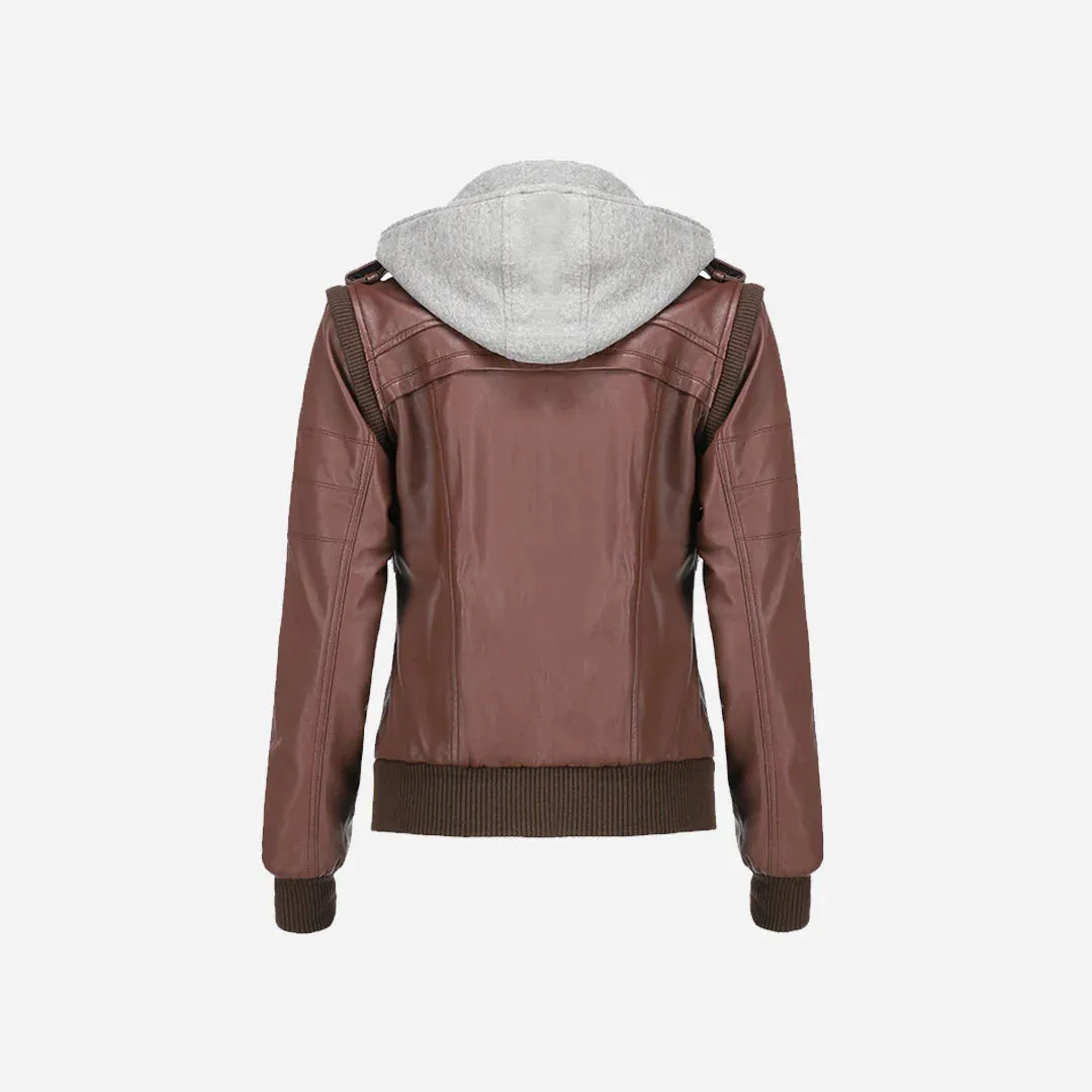 Elegant Women Hooded Brown Leather Jacket By TJS