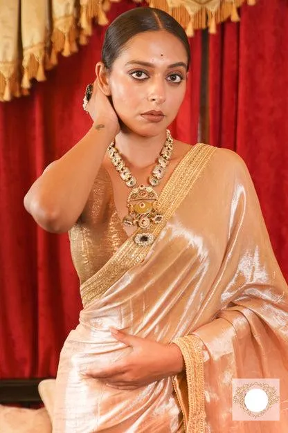 Golden Boarder Ivory Tissue Saree