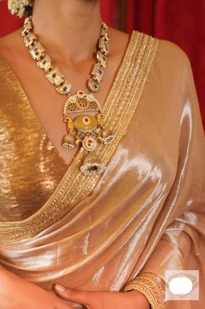 Golden Boarder Ivory Tissue Saree