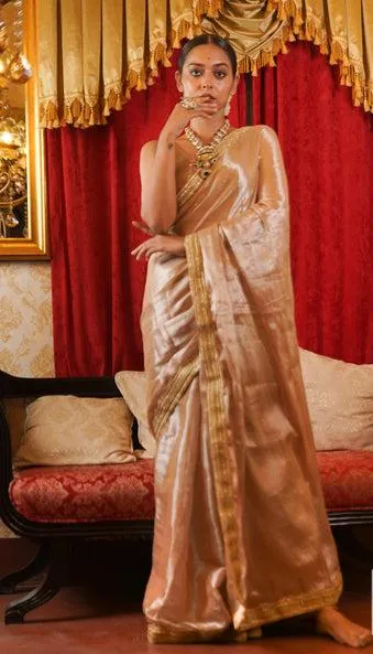 Golden Boarder Ivory Tissue Saree