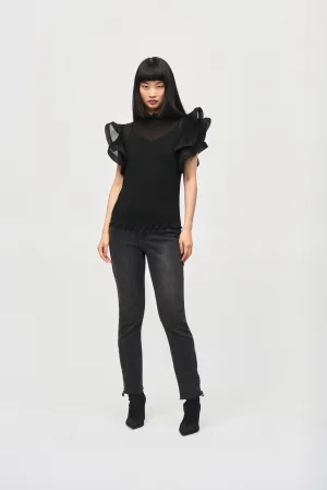 Joseph Ribkoff Women's Chiffon Pleated Top With Ruffled Sleeves