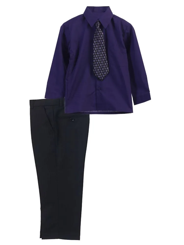 Little Boy's 3 Piece Dress Shirt Tie Pants Formal Outfit, Sizes 2T-7