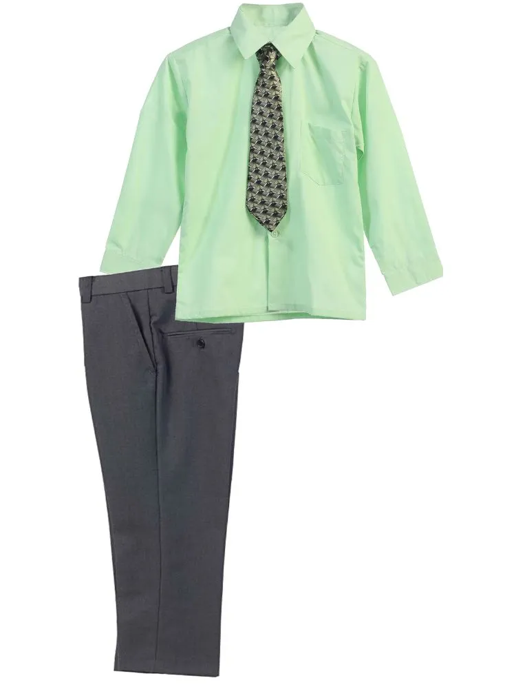 Little Boy's 3 Piece Dress Shirt Tie Pants Formal Outfit, Sizes 2T-7