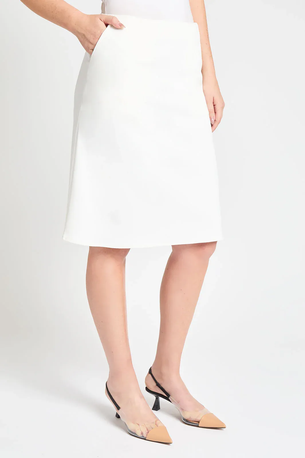 Ming Wang Stretch Deco Crepe A-Line Skirt - White