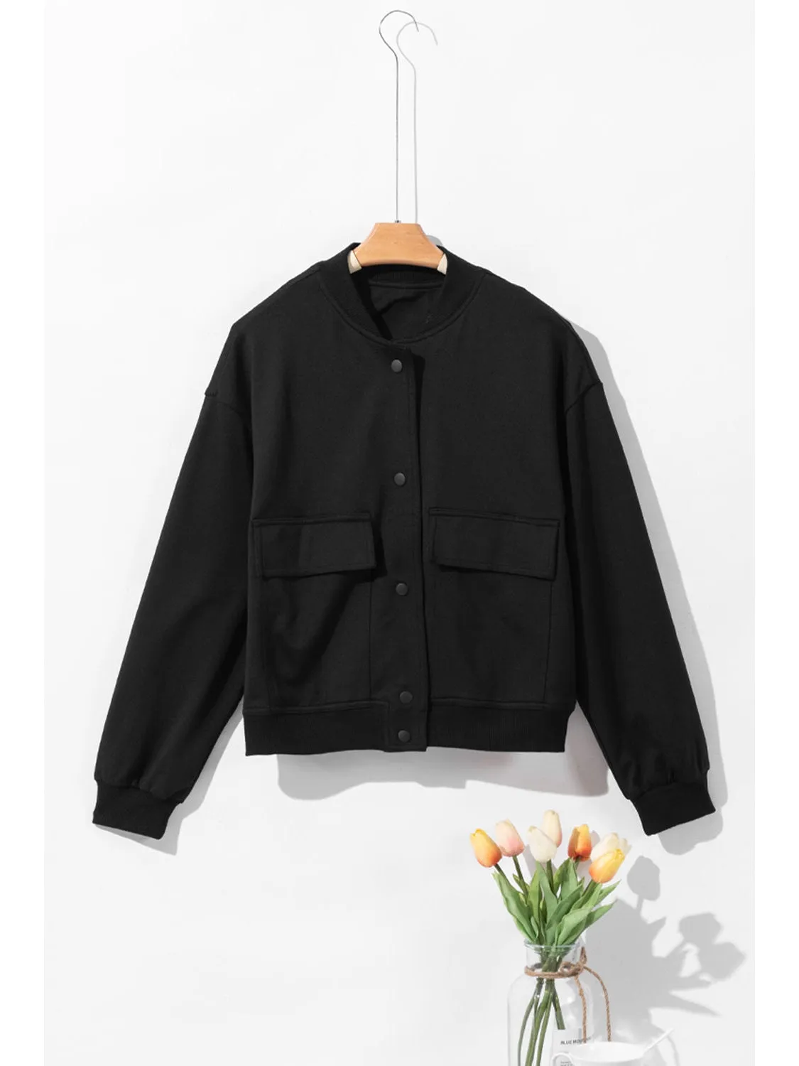 Pocketed Snap Down Long Sleeve Jacket