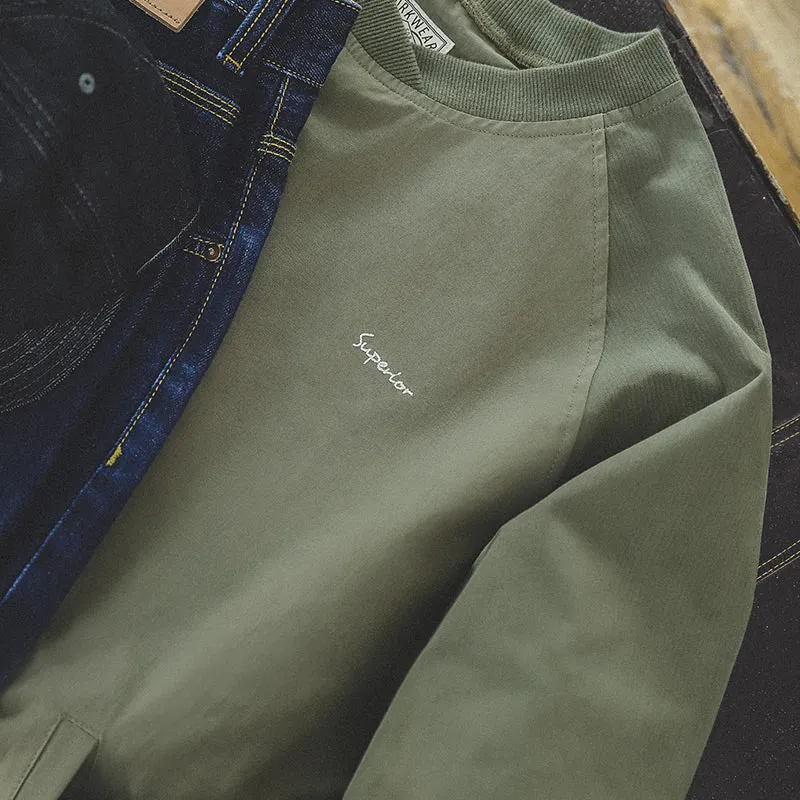 Retro Thin Army Green Stitching Loose Pullover