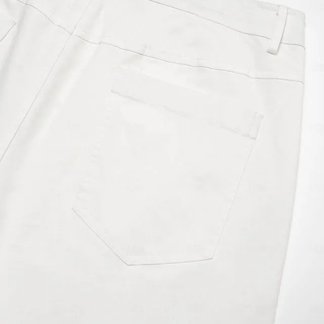 Riolio Men's Dress Pants Zipper Pocket Solid Color Breathable Knee Length Formal Wedding Party Chic & Modern Formal White Navy Blue Micro-elastic