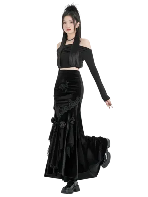 'Rosa' Black Velvet Maxi Skirt