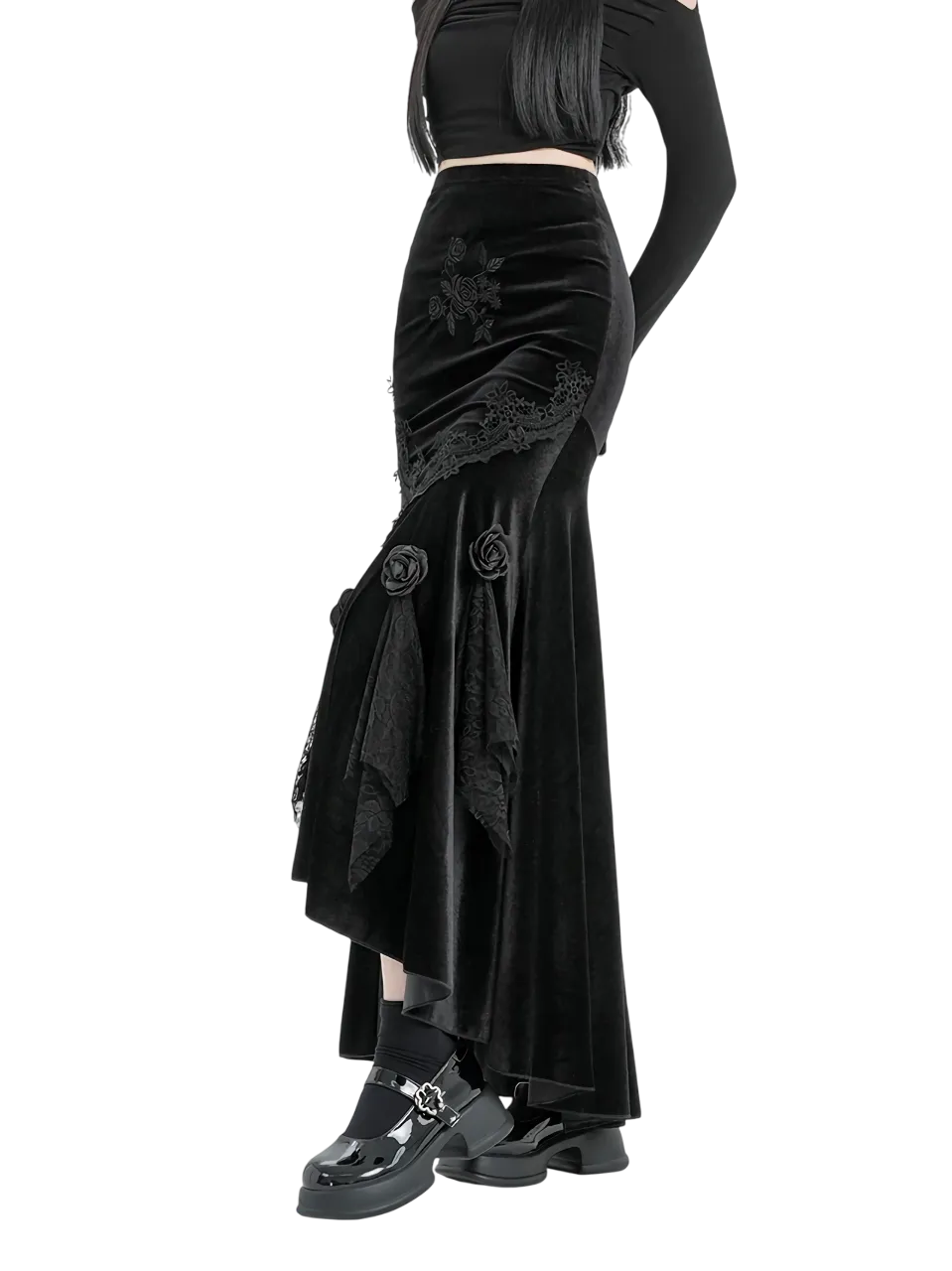 'Rosa' Black Velvet Maxi Skirt