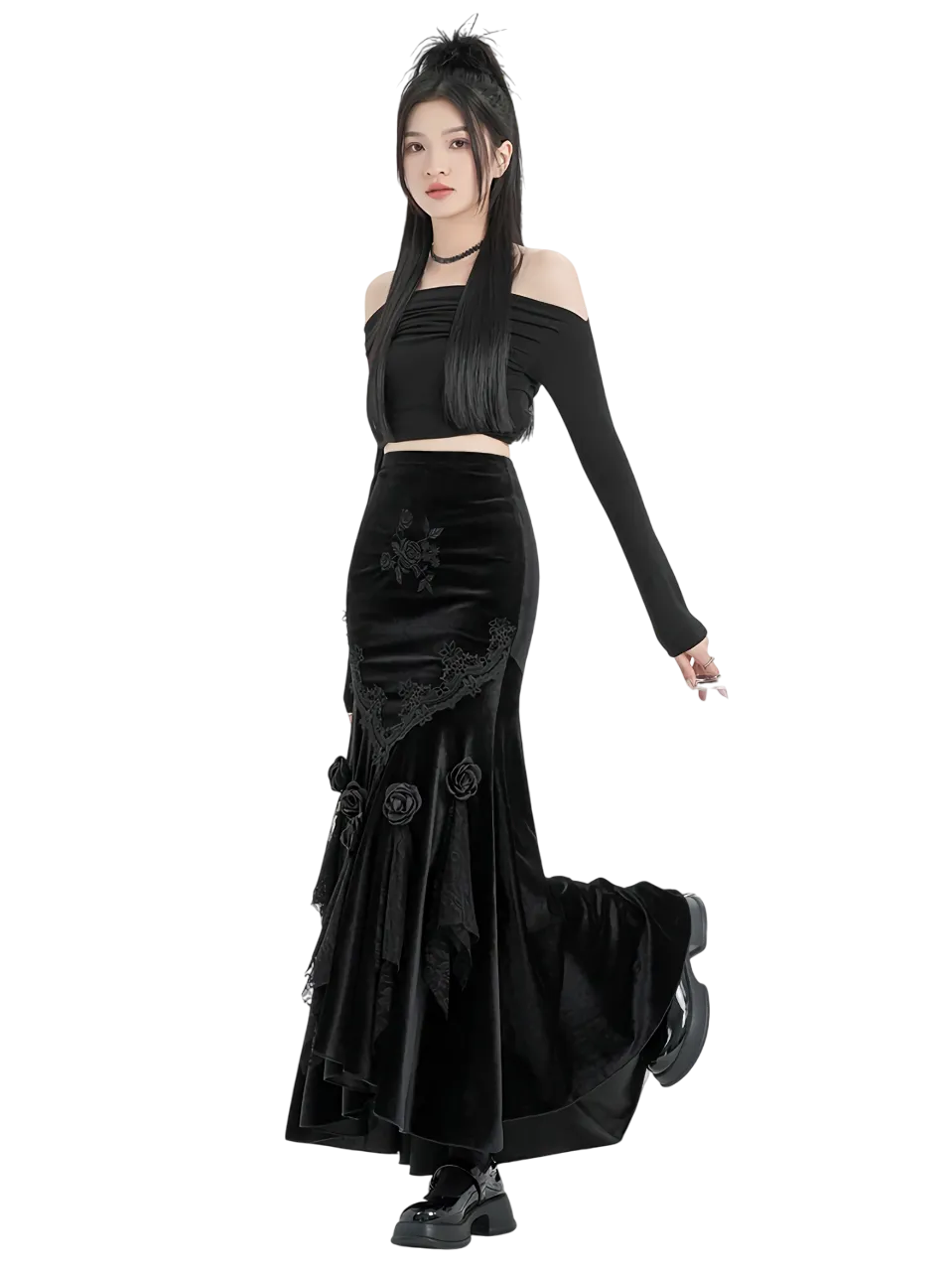 'Rosa' Black Velvet Maxi Skirt
