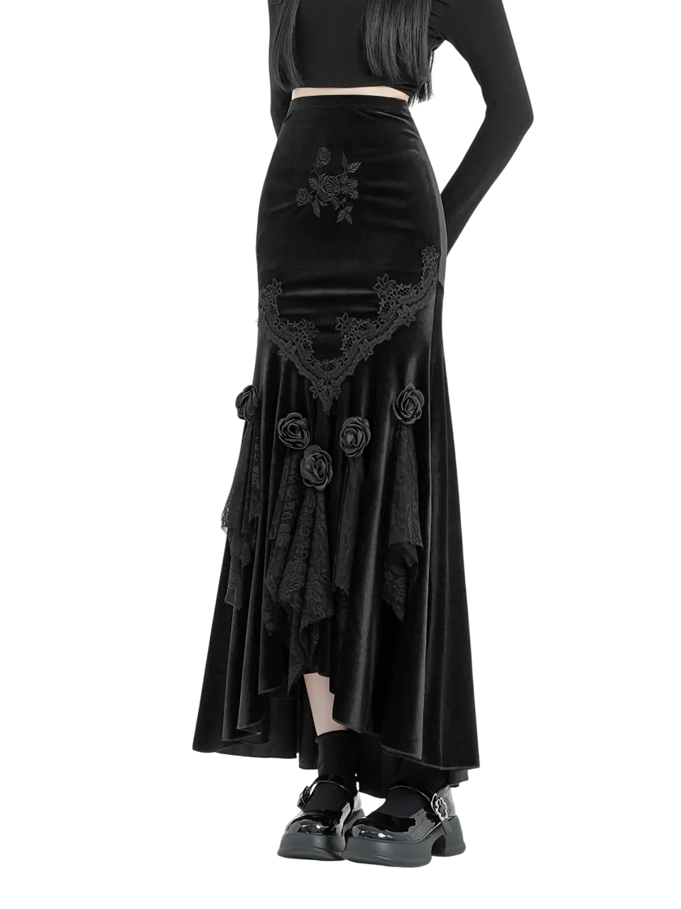 'Rosa' Black Velvet Maxi Skirt