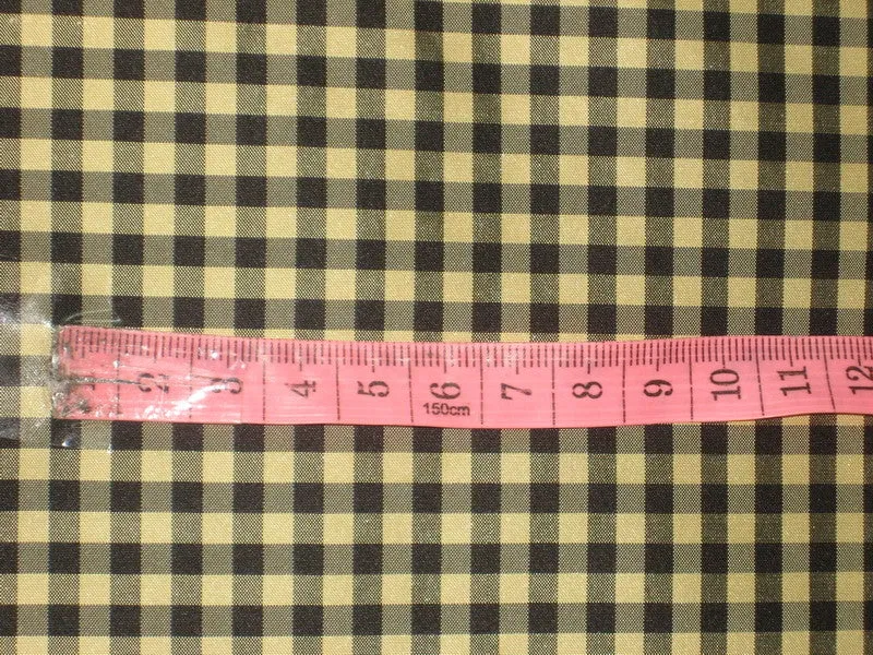 SILK TAFFETA FABRIC Black,Gold &amp; Grey Colour plaids 54&quot; wide
