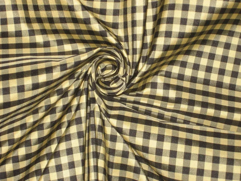 SILK TAFFETA FABRIC Black,Gold &amp; Grey Colour plaids 54&quot; wide