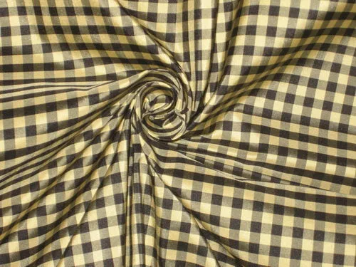 SILK TAFFETA FABRIC Black,Gold &amp; Grey Colour plaids 54&quot; wide