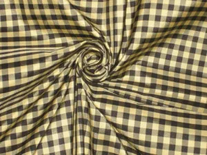 SILK TAFFETA FABRIC Black,Gold &amp; Grey Colour plaids 54&quot; wide