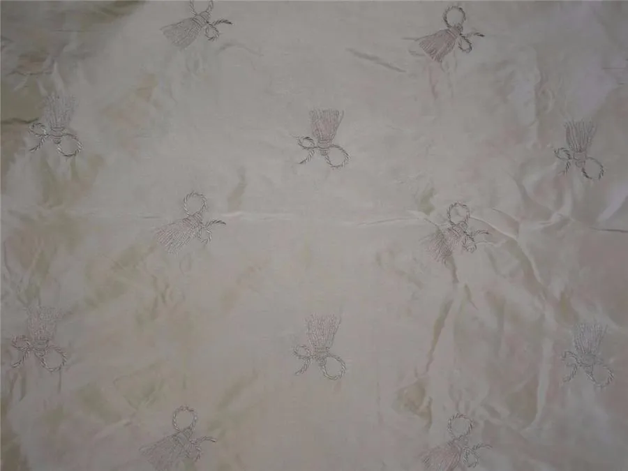 Silk Taffeta Fabric Cream Embroidery 54&quot; Wide Taf#E18[1]