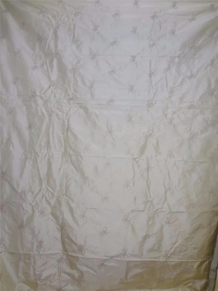 Silk Taffeta Fabric Cream Embroidery 54&quot; Wide Taf#E18[1]